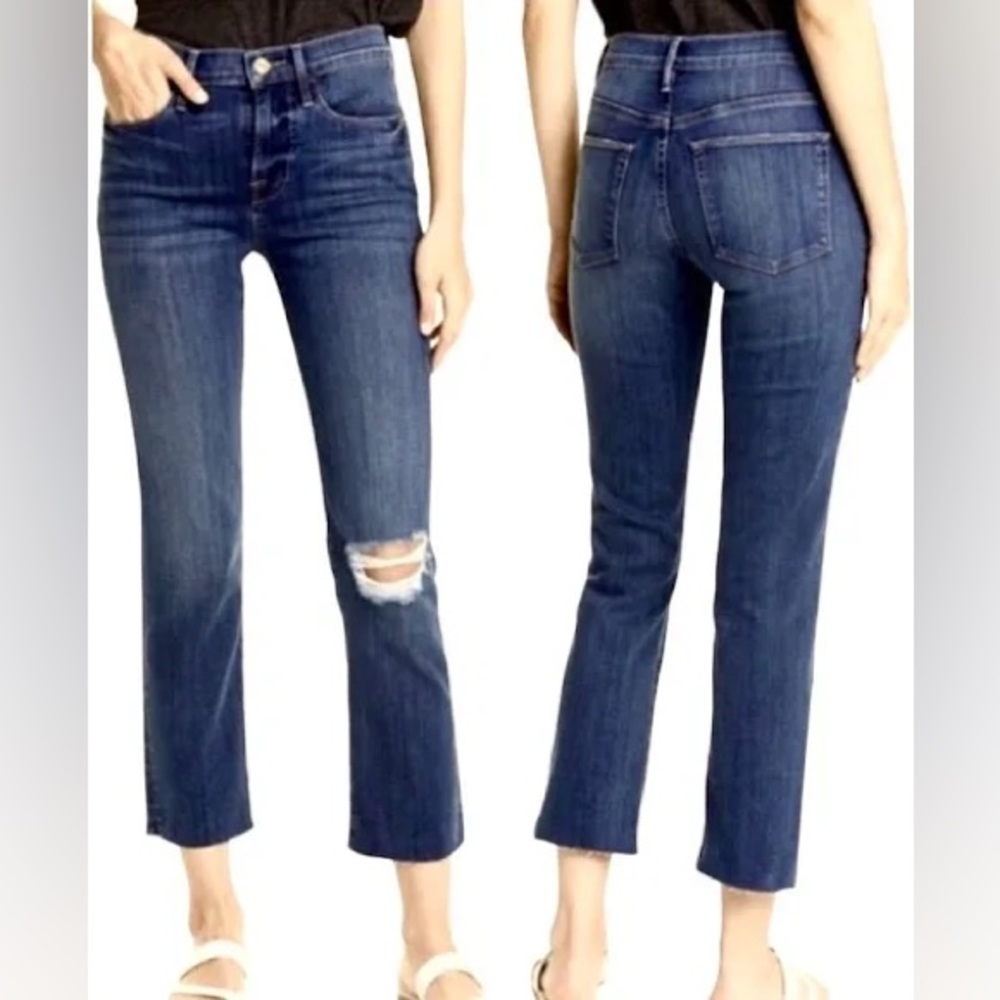 Frame Le High straight leg cropped frayed hem jeans size 28